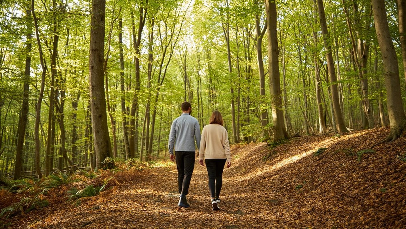 Randonneurs sur un sentier forestier