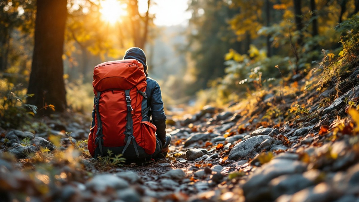 Sac à dos de randonnée journée ouvert avec équipement outdoor uni sans texte ni logo